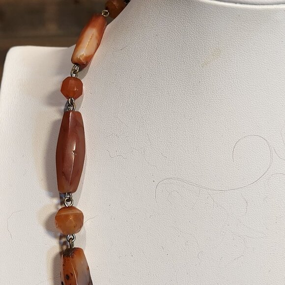 Vintage Handcrafted Carnelian & Silver Beaded Necklace With Ornate Pendant - Picture 3 of 9